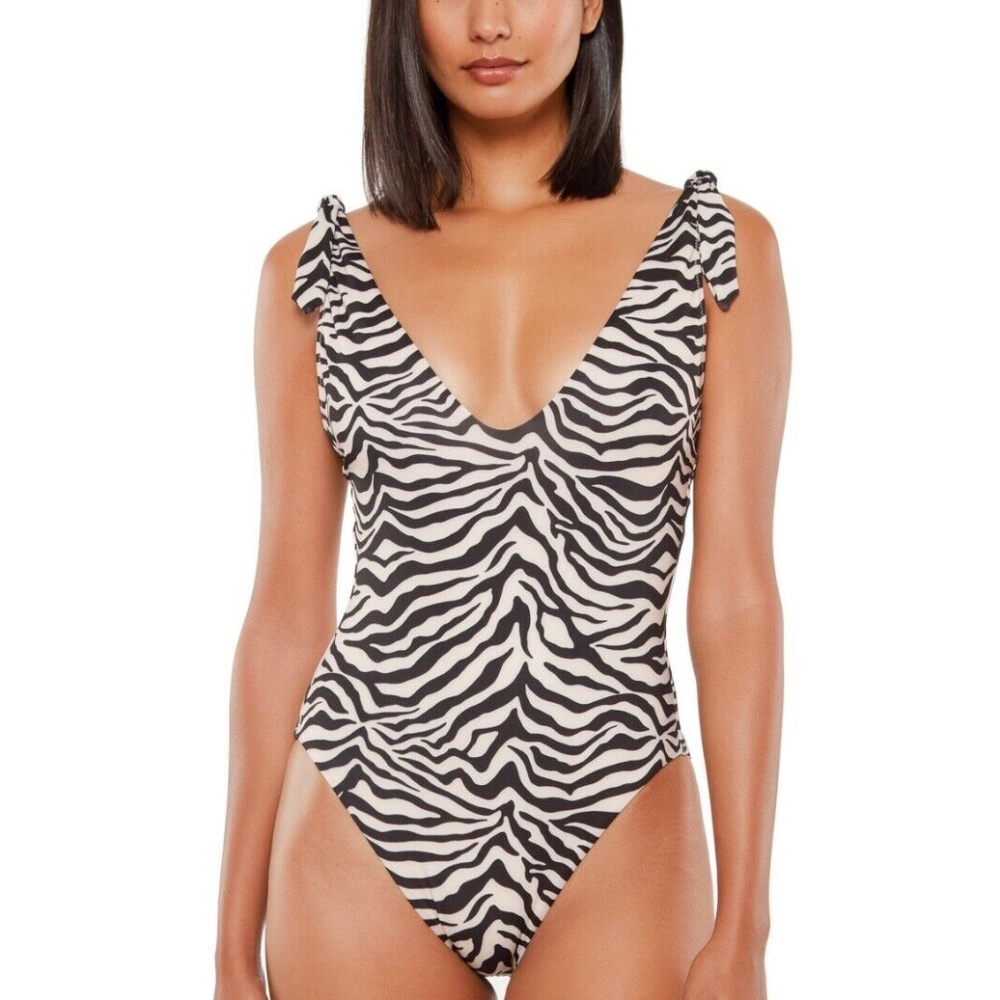 Anthropologie Zebra Sanctuary Scoop-Neck One-Piece Swimsuit Size M